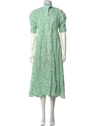 Pre-owned Thierry Colson Floral Print Long Dress In Green