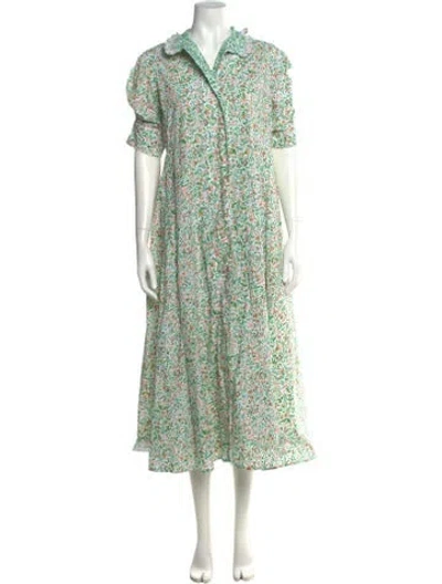 Pre-owned Thierry Colson Floral Print Long Dress W/ Tags In Green
