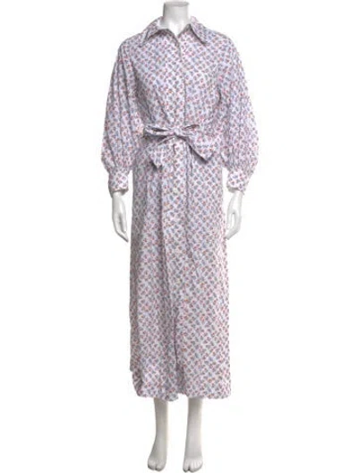 Pre-owned Thierry Colson Floral Print Long Dress W/ Tags In White