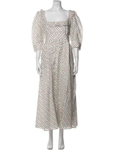 Pre-owned Thierry Colson Floral Print Long Dress W/ Tags In White