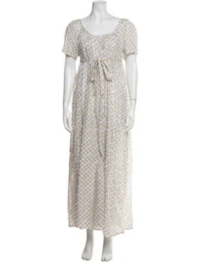 Pre-owned Thierry Colson Floral Print Long Dress W/ Tags In White