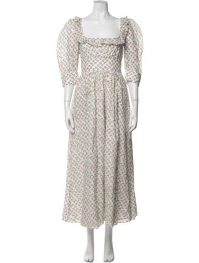 Pre-owned Thierry Colson Floral Print Long Dress W/ Tags In White
