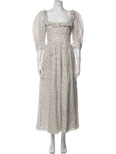 Pre-owned Thierry Colson Floral Print Long Dress W/ Tags In White