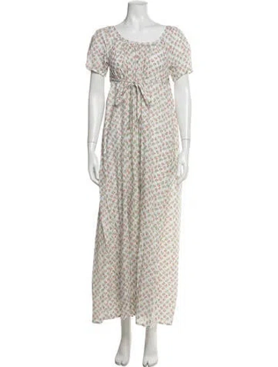 Pre-owned Thierry Colson Floral Print Long Dress W/ Tags In White