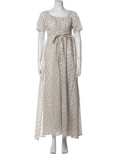 Pre-owned Thierry Colson Floral Print Long Dress W/ Tags In White