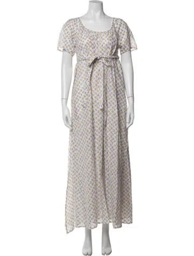 Pre-owned Thierry Colson Floral Print Long Dress W/ Tags In White