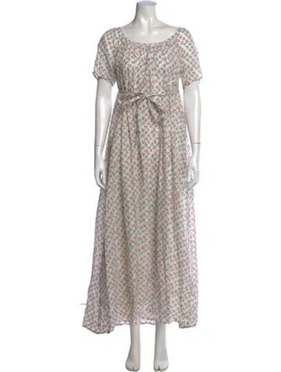 Pre-owned Thierry Colson Floral Print Long Dress W/ Tags In White