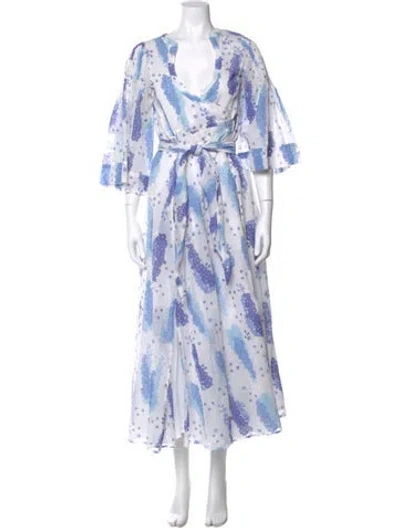 Pre-owned Thierry Colson Floral Print Long Dress In White