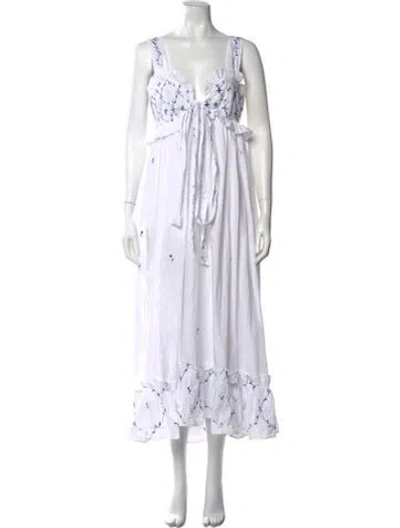 Pre-owned Thierry Colson Floral Print Long Dress In White