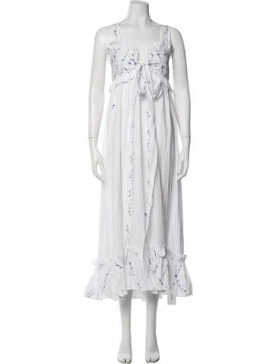 Pre-owned Thierry Colson Floral Print Long Dress In White