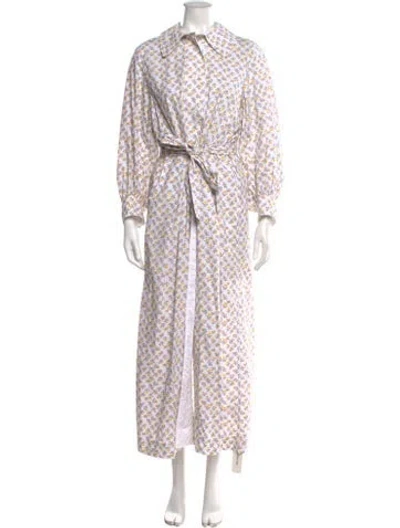 Pre-owned Thierry Colson Floral Print Long Dress In White