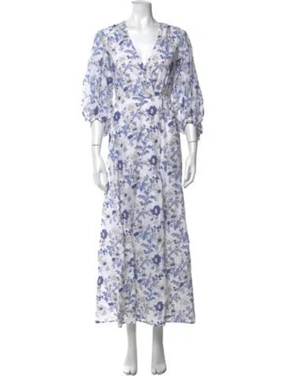 Pre-owned Thierry Colson Floral Print Long Dress In White