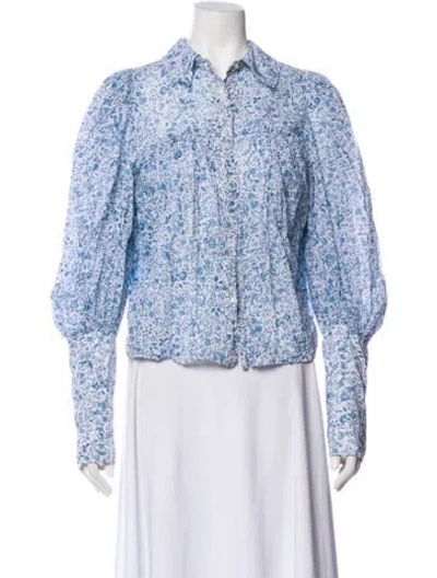 Pre-owned Thierry Colson Floral Print Long Sleeve Blouse In Blue