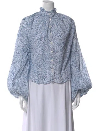 Pre-owned Thierry Colson Floral Print Long Sleeve Blouse In Blue