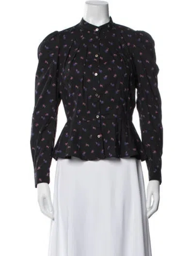 Pre-owned Thierry Colson Floral Print Long Sleeve Blouse In Blue