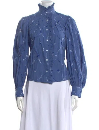 Pre-owned Thierry Colson Floral Print Long Sleeve Blouse In Blue