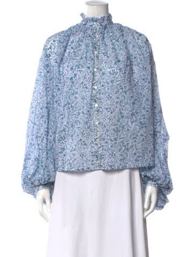 Pre-owned Thierry Colson Floral Print Long Sleeve Blouse In Blue