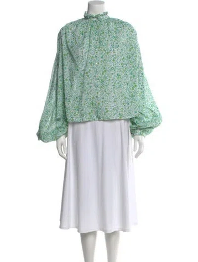 Pre-owned Thierry Colson Floral Print Long Sleeve Blouse In Green
