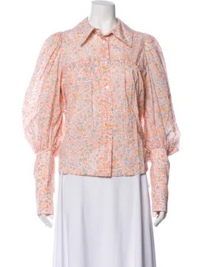 Pre-owned Thierry Colson Floral Print Long Sleeve Blouse In Neutral