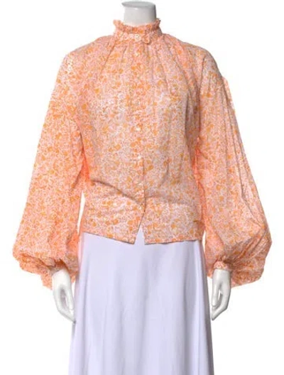 Pre-owned Thierry Colson Floral Print Long Sleeve Blouse In Orange