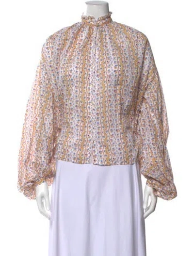 Pre-owned Thierry Colson Floral Print Long Sleeve Blouse In Orange