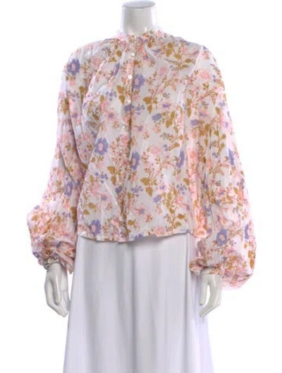 Pre-owned Thierry Colson Floral Print Long Sleeve Blouse In Pink
