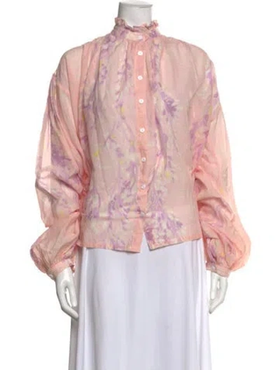 Pre-owned Thierry Colson Floral Print Long Sleeve Blouse In Pink