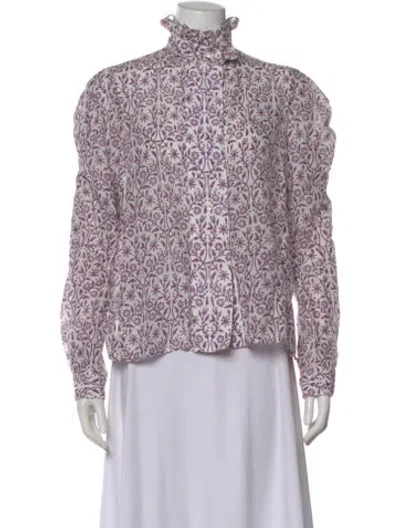 Pre-owned Thierry Colson Floral Print Long Sleeve Blouse In Purple