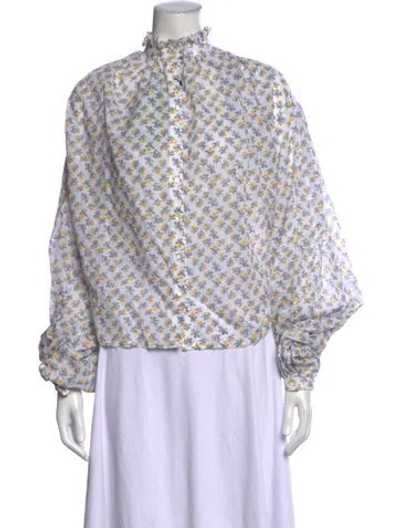 Pre-owned Thierry Colson Floral Print Long Sleeve Blouse W/ Tags In Neutral