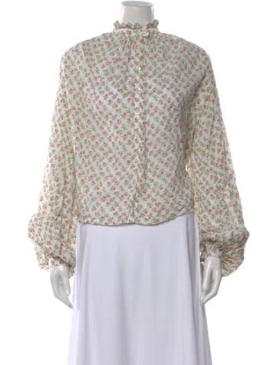 Pre-owned Thierry Colson Floral Print Long Sleeve Blouse In White