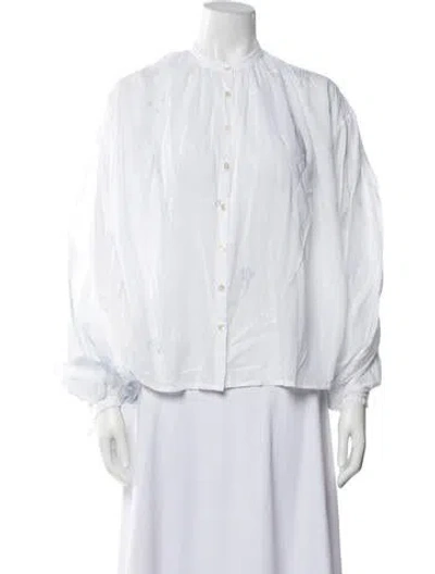 Pre-owned Thierry Colson Floral Print Long Sleeve Blouse In White