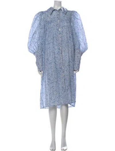 Pre-owned Thierry Colson Floral Print Midi Length Dress In Blue