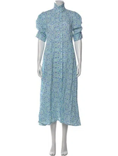 Pre-owned Thierry Colson Floral Print Midi Length Dress In Blue