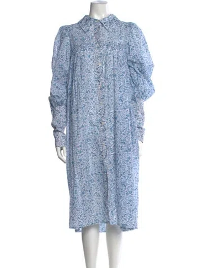 Pre-owned Thierry Colson Floral Print Midi Length Dress In Blue