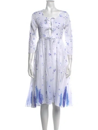 Pre-owned Thierry Colson Floral Print Midi Length Dress In Blue/white