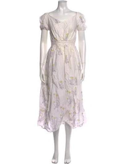 Pre-owned Thierry Colson Floral Print Midi Length Dress In Neutral