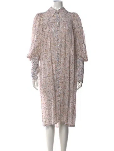 Pre-owned Thierry Colson Floral Print Midi Length Dress In Neutrals