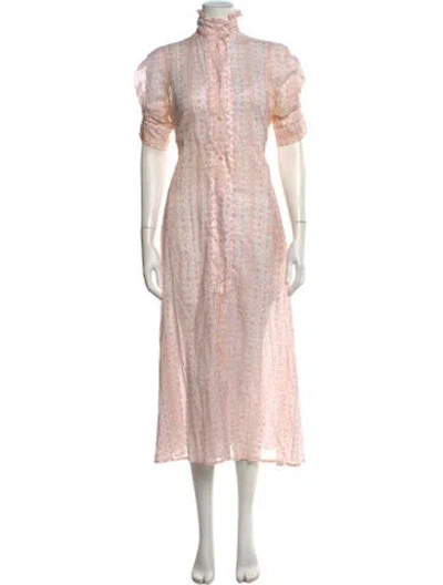 Pre-owned Thierry Colson Floral Print Midi Length Dress In Orange
