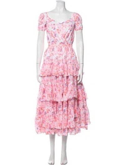 Pre-owned Thierry Colson Floral Print Midi Length Dress In Pink