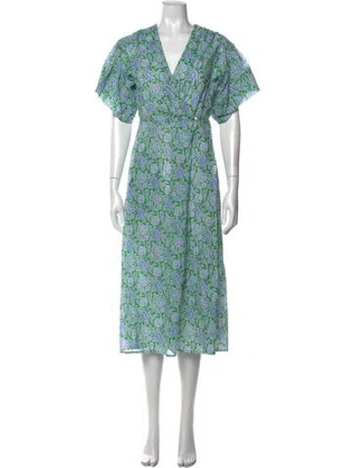 Pre-owned Thierry Colson Floral Print Midi Length Dress W/ Tags In Green