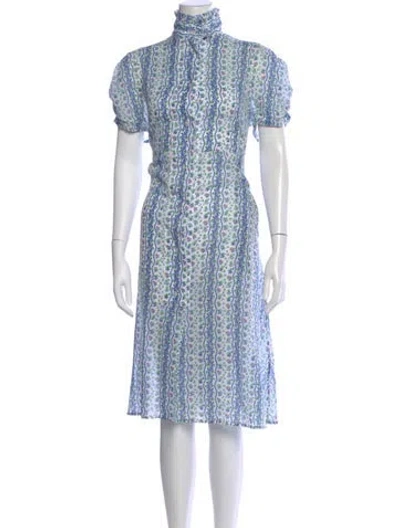 Pre-owned Thierry Colson Floral Print Midi Length Dress In White