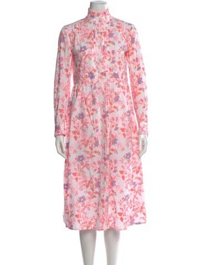 Pre-owned Thierry Colson Floral Print Midi Length Dress In White