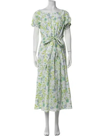 Pre-owned Thierry Colson Floral Print Midi Length Dress In White