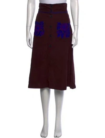 Pre-owned Thierry Colson Floral Print Midi Length Skirt In Burgundy