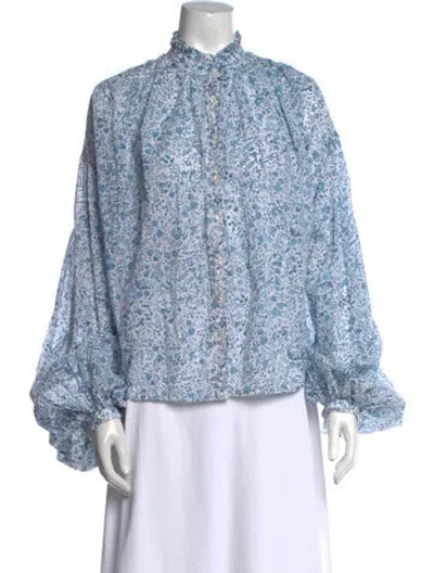 Pre-owned Thierry Colson Floral Print Mock Neck Blouse