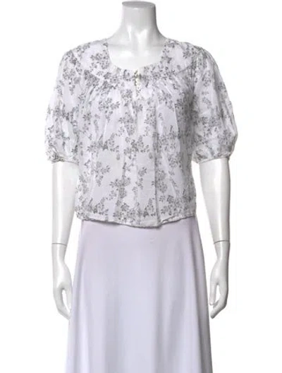 Pre-owned Thierry Colson Floral Print Scoop Neck Blouse In White
