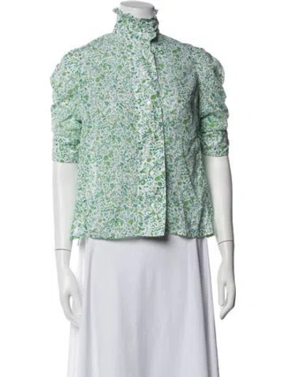 Pre-owned Thierry Colson Floral Print Short Sleeve Blouse In Blue