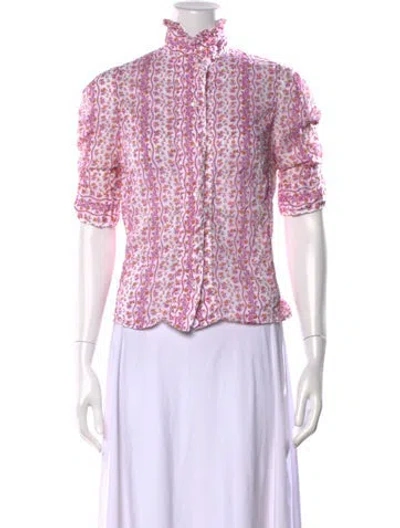 Pre-owned Thierry Colson Floral Print Short Sleeve Blouse In Pink