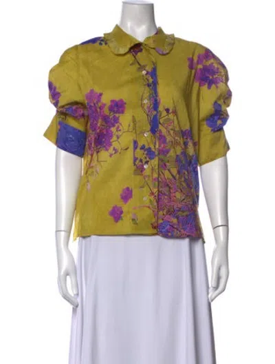Pre-owned Thierry Colson Floral Print Short Sleeve Button-up Top In Multicolor