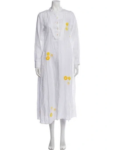 Pre-owned Thierry Colson Graphic Print Long Dress In White